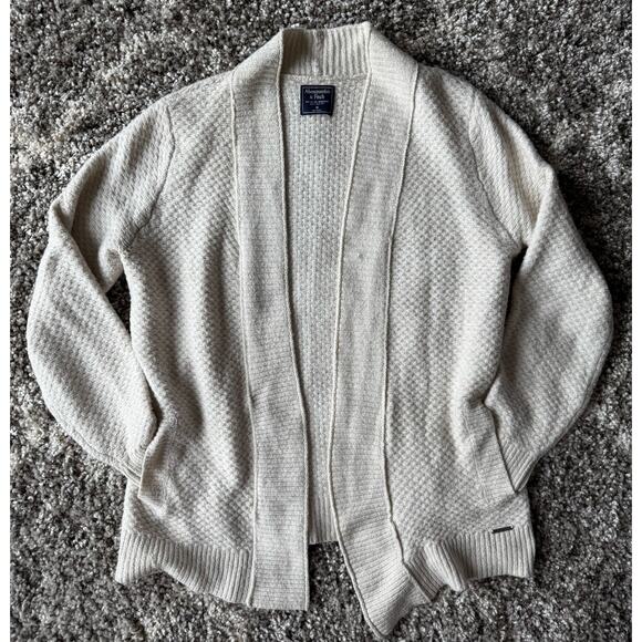 Abercrombie & Fitch Women’s Cozy Texture Knit Open Shawl Cardigan Cream Medium - Picture 3 of 11